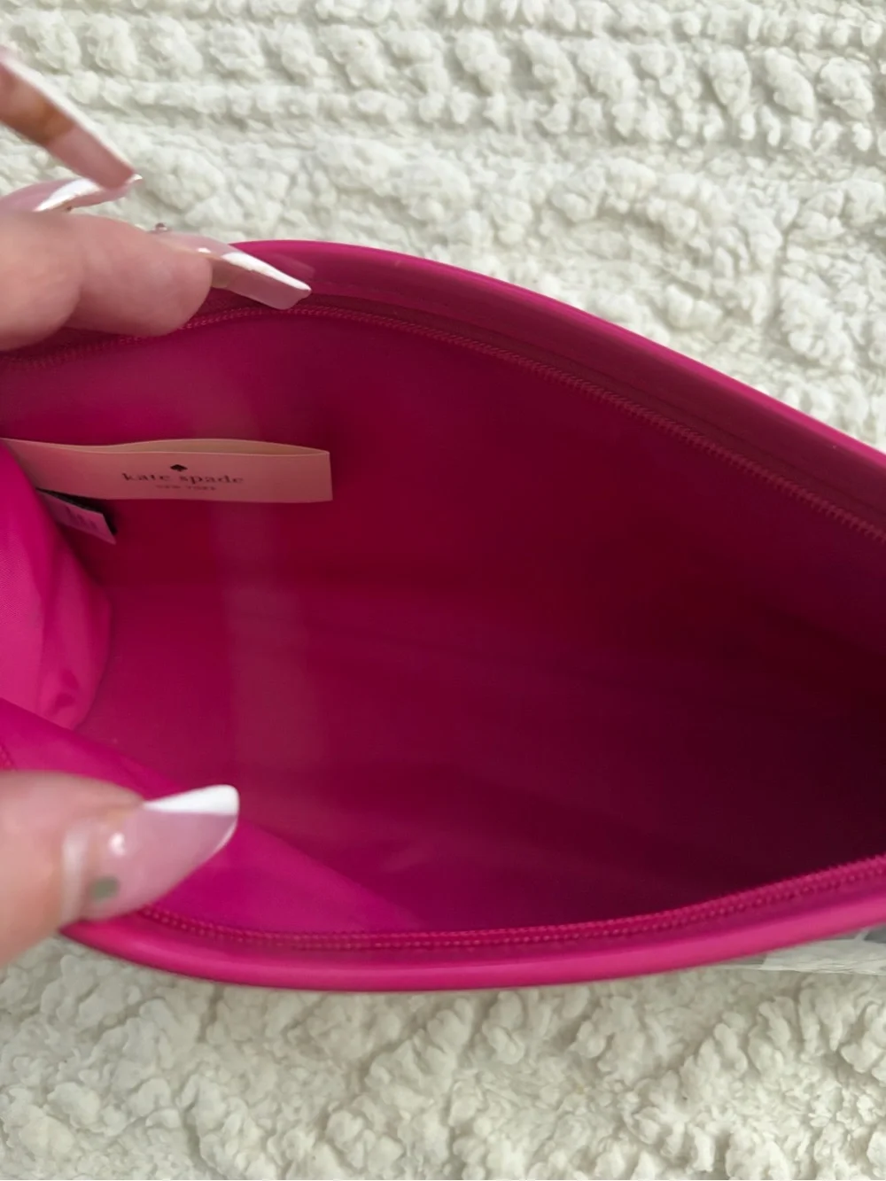kate spade Black Bow Print Cosmetic Pouch with Hot Pink Trim